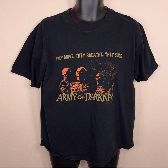 RARE LARGE ARMY OF DARKNESS TEE MENS SHORT SLEEVE BLACK COTTON ORANGE GRAPHIC - Picture 7 of 11